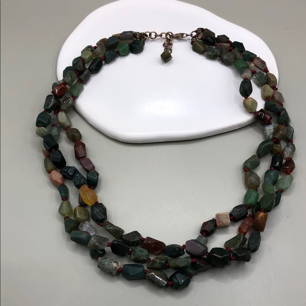 Triple layer layered stone gemstone necklace sterling silver 925 boho statement.